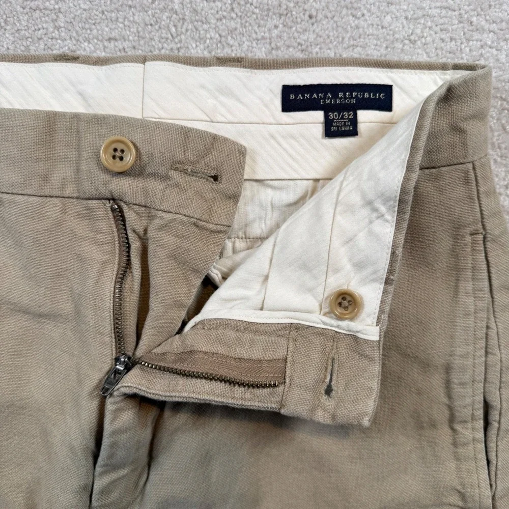 Banana Republic Emerson Pants Mens 30/32 Khaki Tan Linen Cotton Straight Chinos